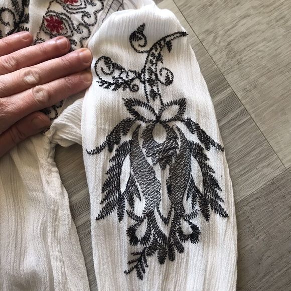 Free People Sm Rock It Tonight Floral Embroidered Lng Sleeve Boho Hippie Peasant - Picture 6 of 12